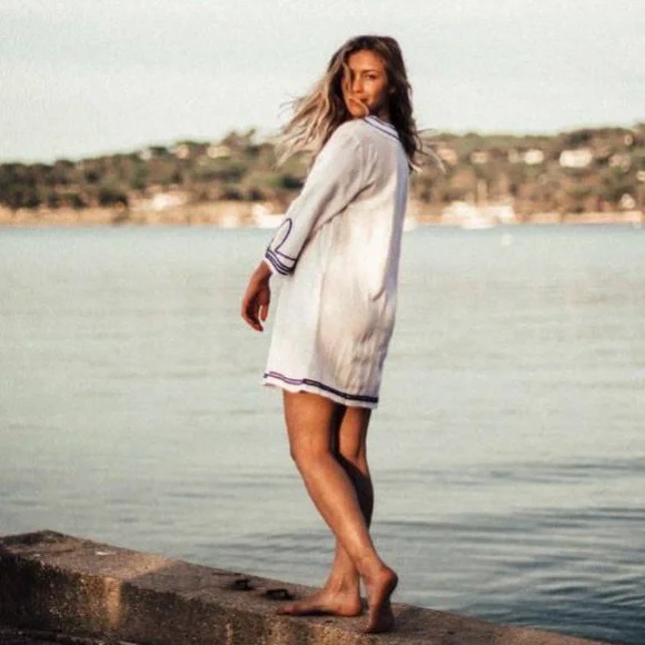 NWT π«π· Les Canebiers White & Blue Tahiti Tunic Dress - Picture 3 of 4